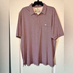 Tommy Bahama Polo Shirt Mens XL Purple Stripe Relax Cotton Golf‎ Casual